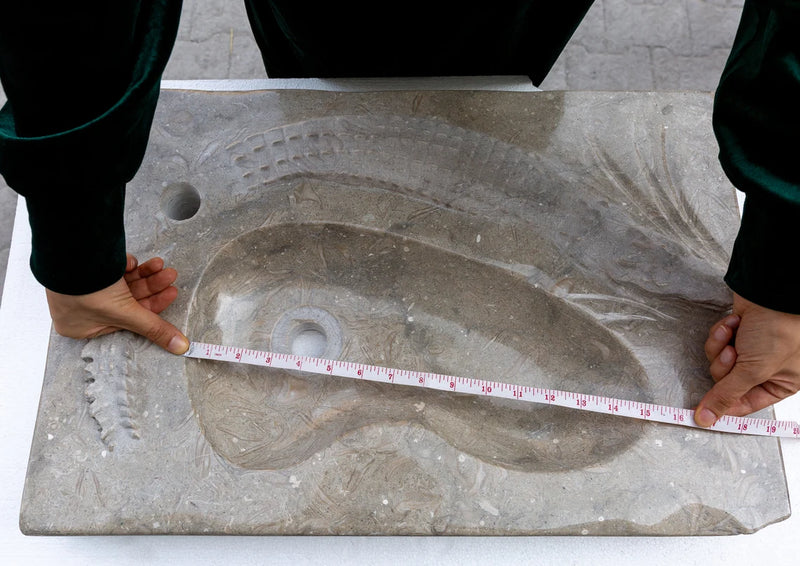 Gobek Rustic Green Limestone Natural Stone Special Crocodile Design Sink CHRL02 inner diameter