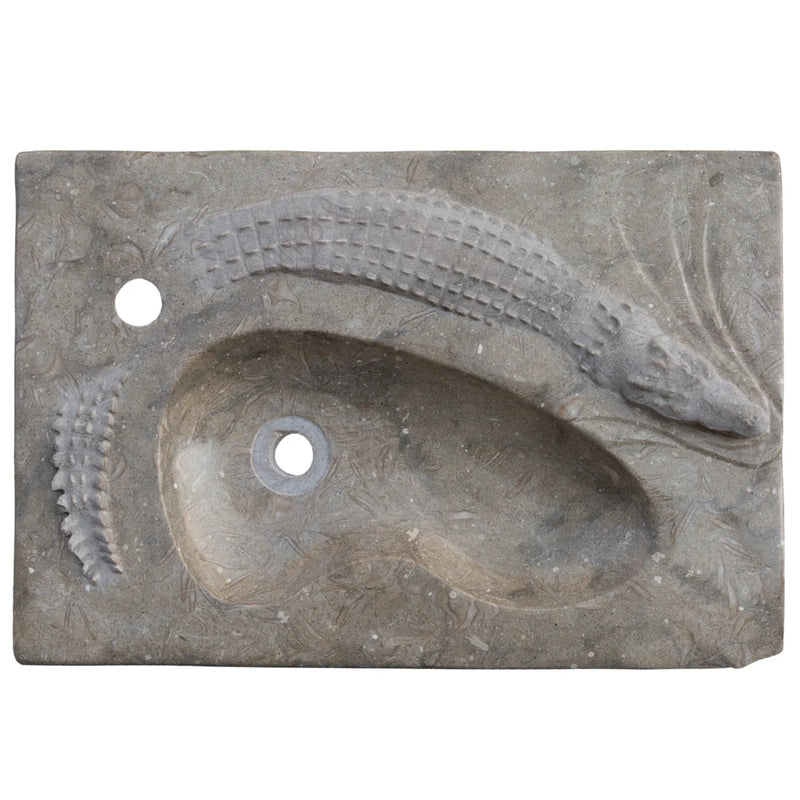 Gobek Rustic Green Limestone Natural Stone Special Crocodile Design Sink CHRL02 top view