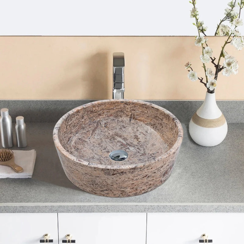 Gobek Silver Latte Travertine Natural Stone Polished Vessel Sink EGELSTP165 bathroom scene