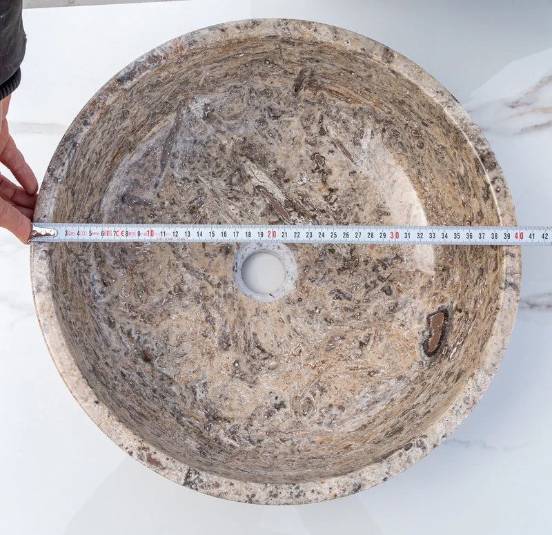 Gobek Silver Latte Travertine Natural Stone Polished Vessel Sink EGELSTP165 diameter
