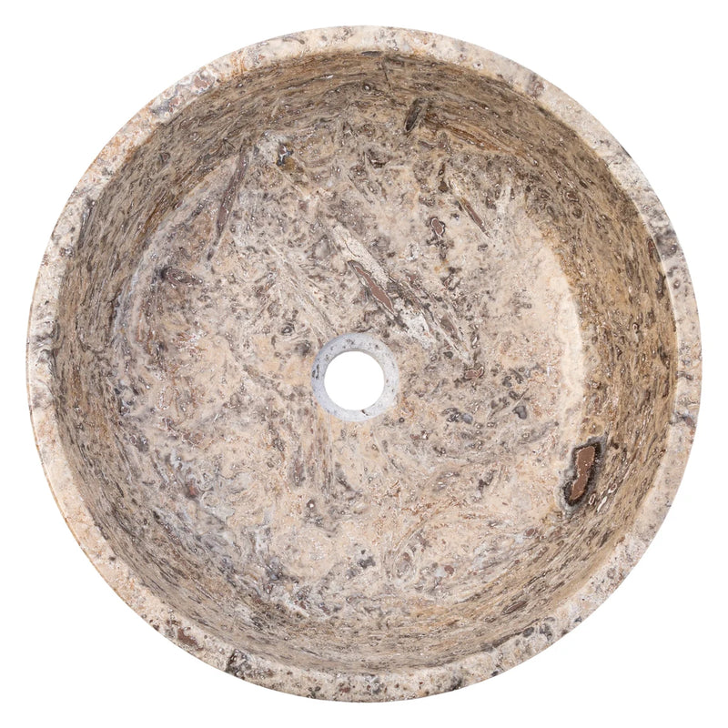Gobek Silver Latte Travertine Natural Stone Polished Vessel Sink EGELSTP165 top view