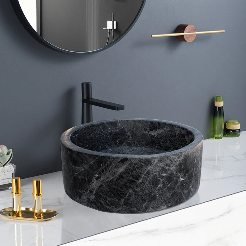 Gobek Sirius Black Marble Natural Stone Polished Vessel Sink TMS19 bathroom scene