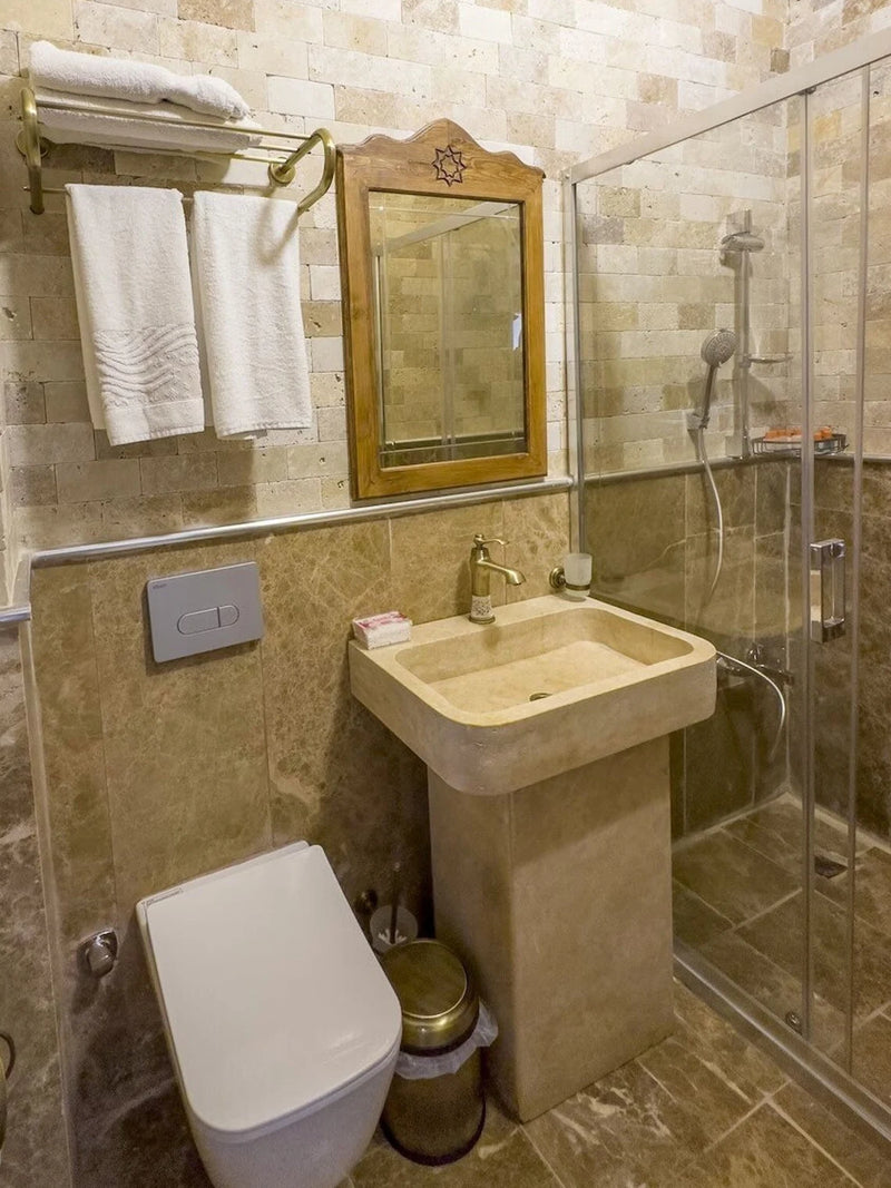 Gobek Travertine Natural Stone Pedestal Rectangular-top Honed Sink YDPTS01 bathroom shor