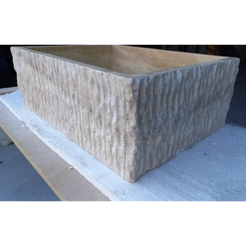 Gobek Travertine Natural Stone Rectangular Honed and Hand-Chiseled Sink BTRS01 hand chiseled exterior 
