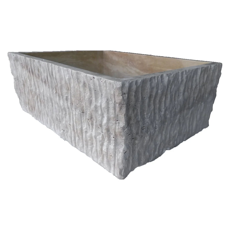 Gobek Travertine Natural Stone Rectangular Honed and Hand-Chiseled Sink BTRS01 angle view