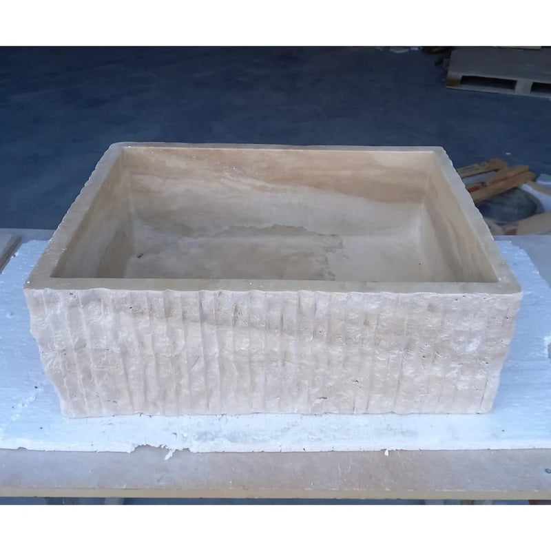 Gobek Travertine Natural Stone Rectangular Honed and Hand-Chiseled Sink BTRS01 front view