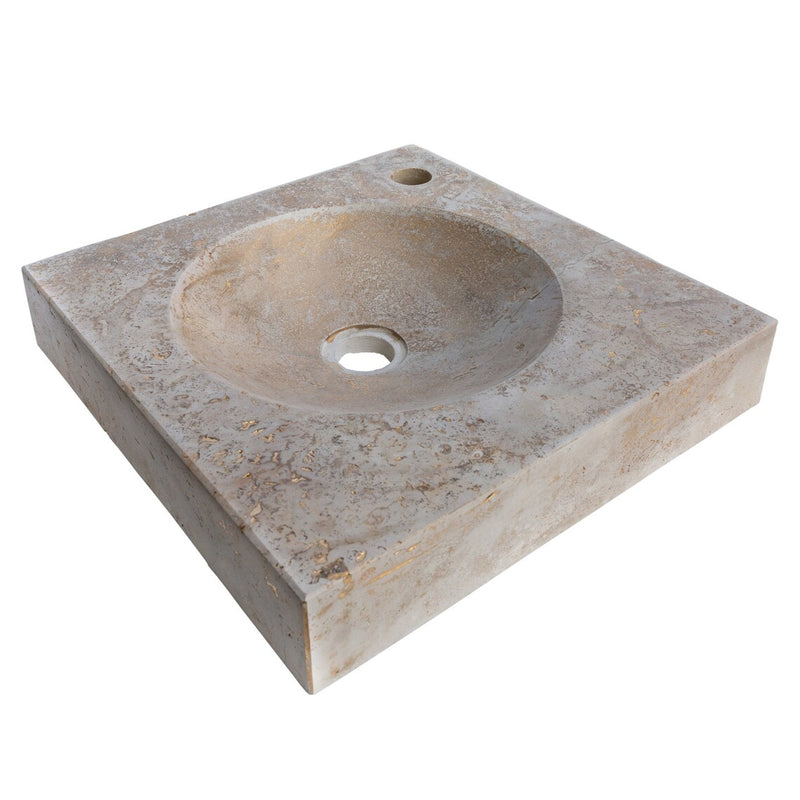 Gobek Troia Light Gold Filled Travertine Natural Stone Square Sink CHRL03 angle view