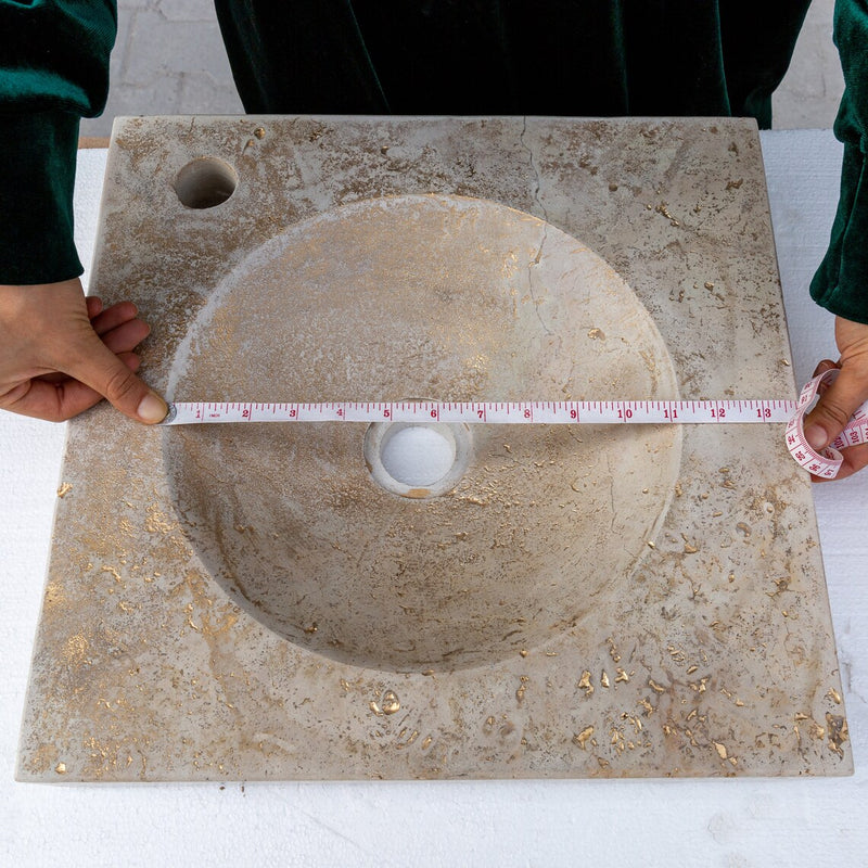 Gobek Troia Light Gold Filled Travertine Natural Stone Square Sink CHRL03 diameter