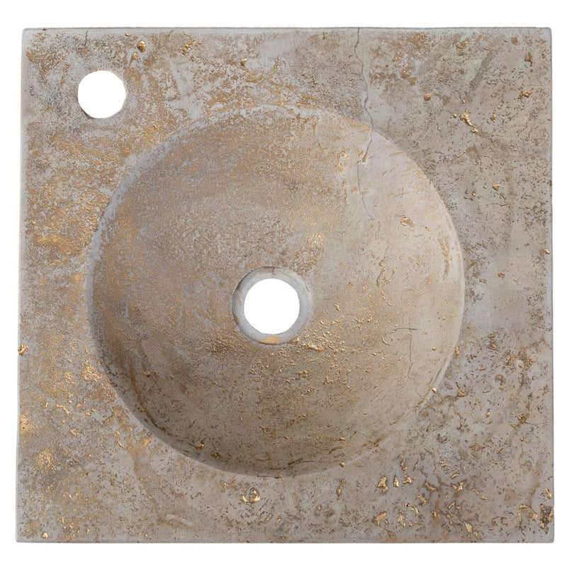Gobek Troia Light Gold Filled Travertine Natural Stone Square Sink CHRL03 top view