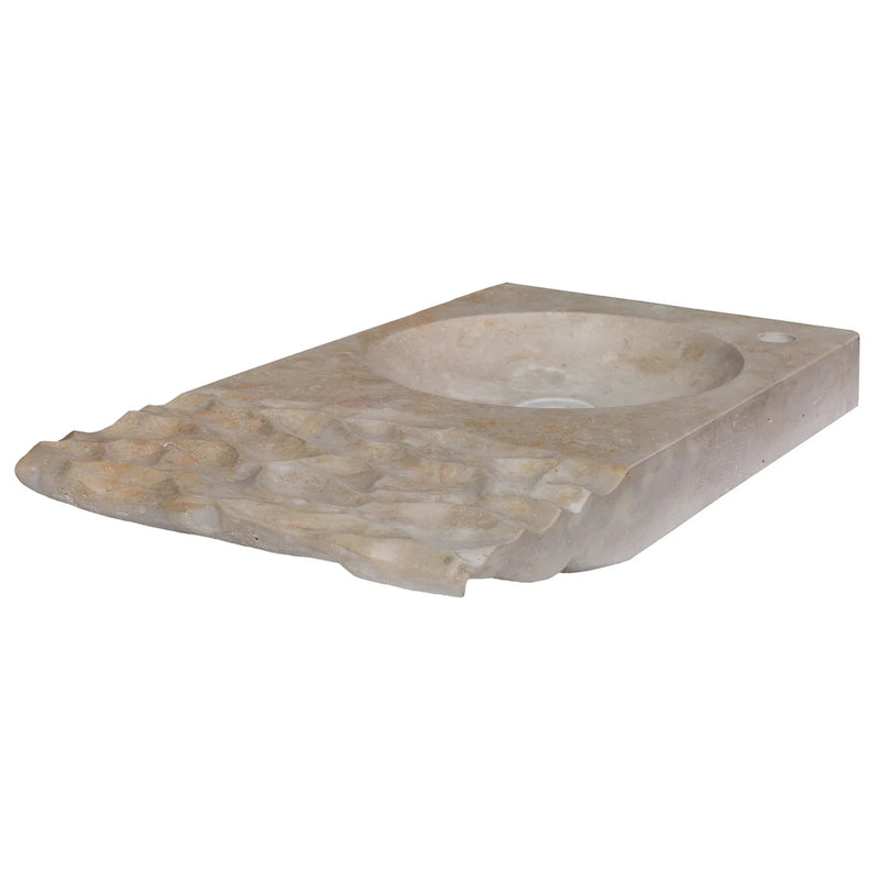 Gobek Troia Light Travertine Natural Stone Special Wavy Design Sink CHRL01 angle view