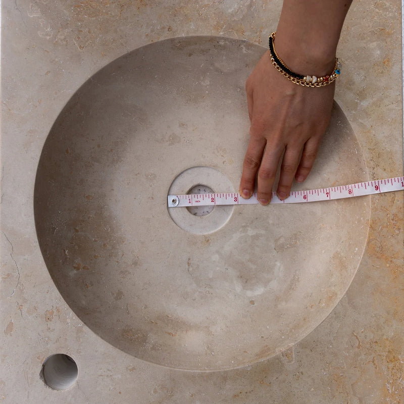 Gobek Troia Light Travertine Natural Stone Special Wavy Design Sink CHRL01 the drain hole diameter