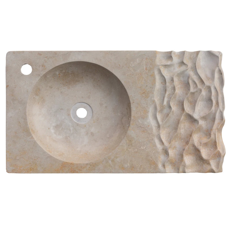 Gobek Troia Light Travertine Natural Stone Special Wavy Design Sink CHRL01 top view