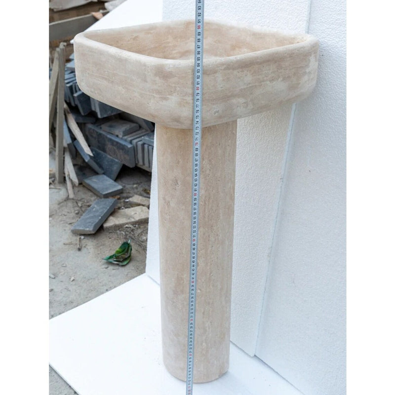 Gobek Troia Light Travertine Pedestal Stand-alone Honed Sink YEDSIM01 total  height