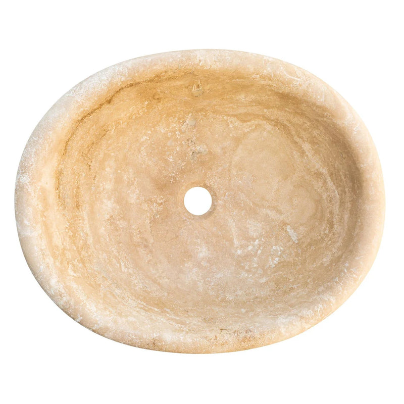 Gobek Walnut Travertine Honed Oval Natural Stone Vessel Sink 20020048 top view