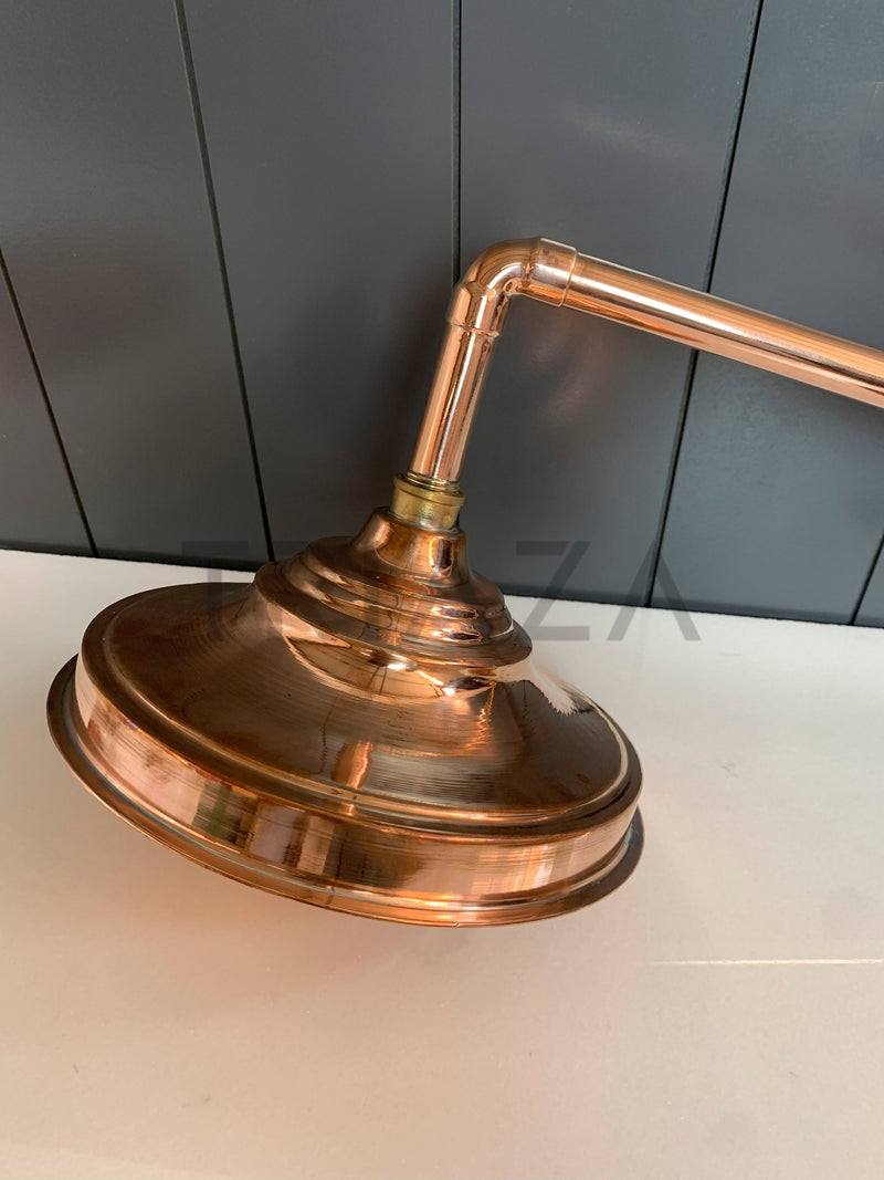 Unlacquered Solid copper Round Shower Head, copper Arm Extension - BRASSMA