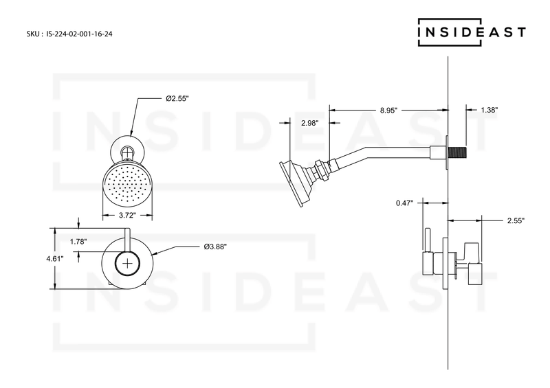 Built-in Solid Brass Shower, Unlacquered Brass Swiveling Showerhead, Rainfall Shower