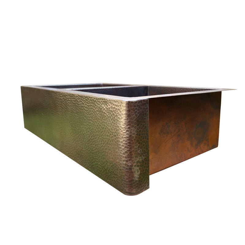 Hammered Copper Double Bowl Farmhouse Sink - Nocturn