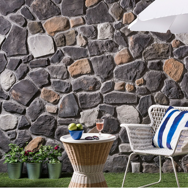 Matera Manufactured Stone Siding handmade 101229 umbrella chair plant table wall view