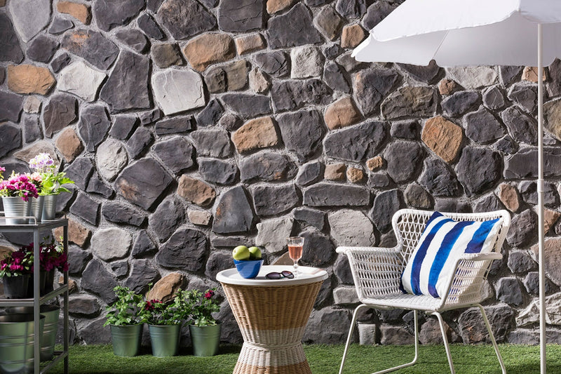 Matera Manufactured Stone Siding handmade 101229 umbrella chair plant table wall view