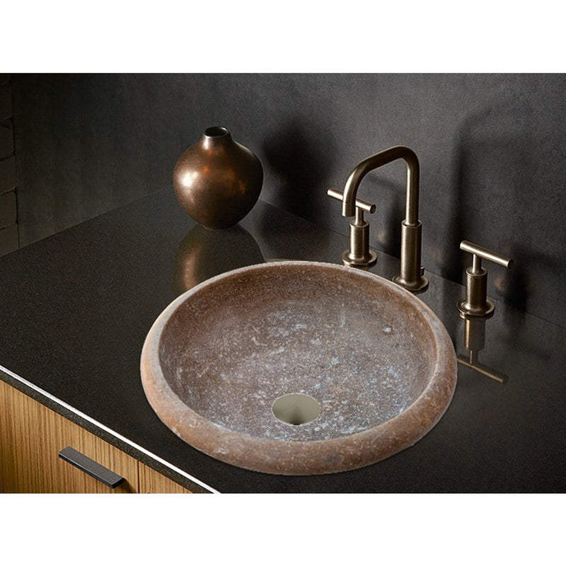 Noce Brown Travertine Natural Stone Drop-in Sink Honed and Filled