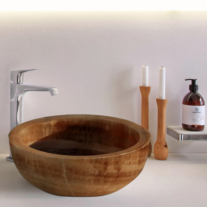 Natural Stone Honey Onyx Vessel Sink SKU-20020008 ınstalled view at bathroom