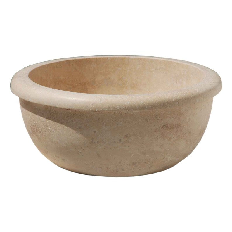 Natural Stone Light Travertine Vessel Sink (D)14" (H)6" SKU_20020006 on white background