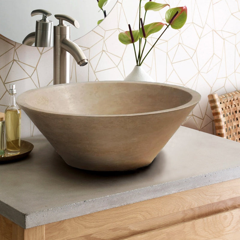 Natural Stone Light Travertine Vessel Sink SKU-20020025 room scene