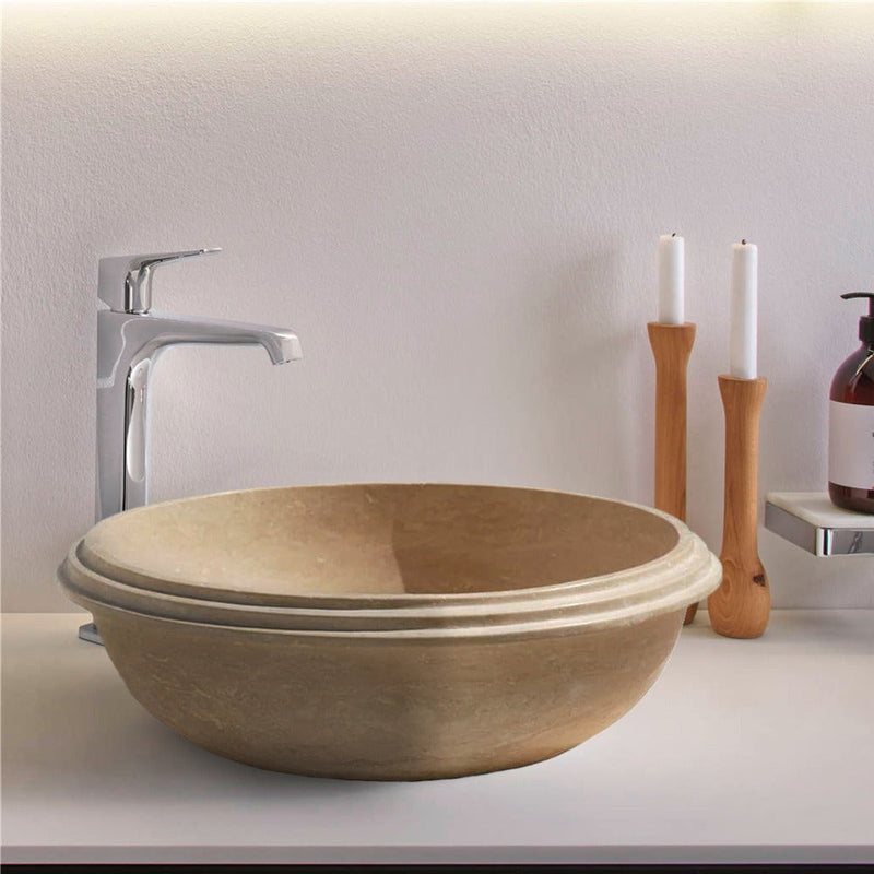 Natural Stone Light Travertine Vessel Sink SKU-20020041 bathroom scene