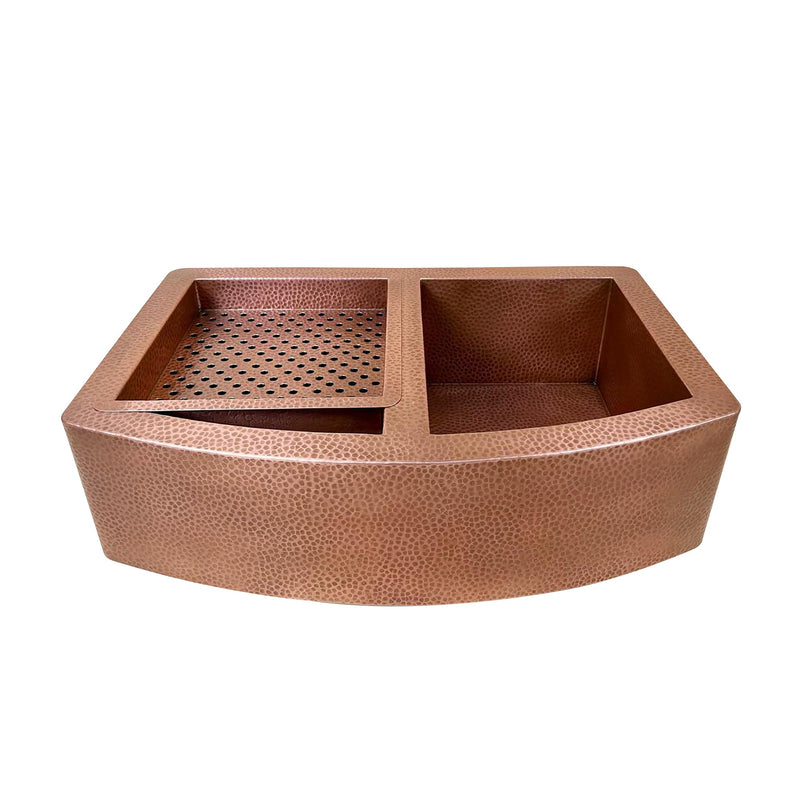 Double-Bowl Hammered Copper Farmhouse Kitchen Sink - Kova