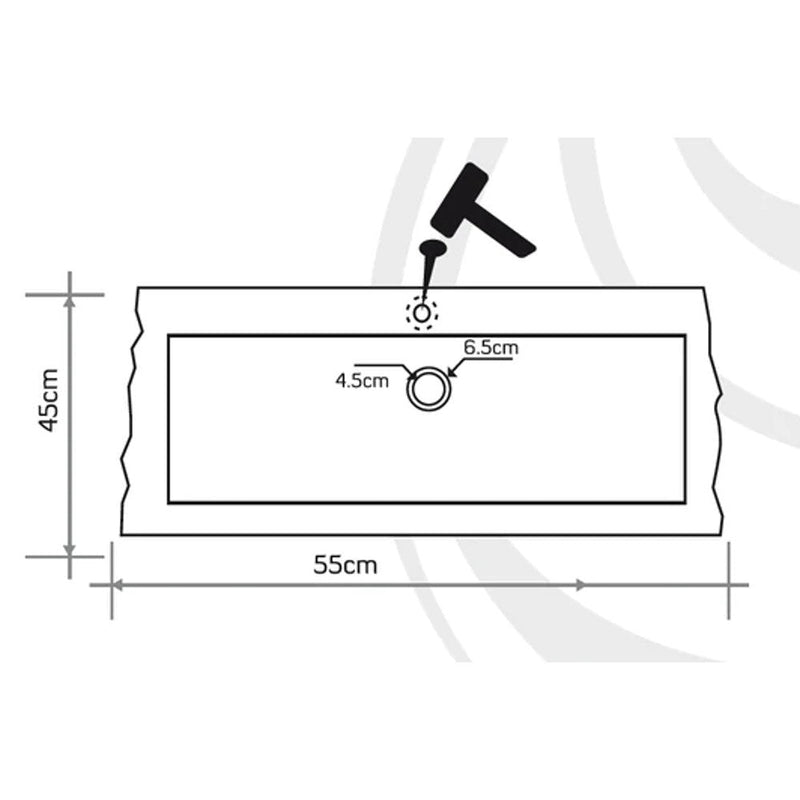 Seagrass Rustic Limestone Rectangular Vessel Sink Honed Hand chiseled (W)18"-(L)21.4" (H)4" SKU-NTRSTC33 product technical drawing