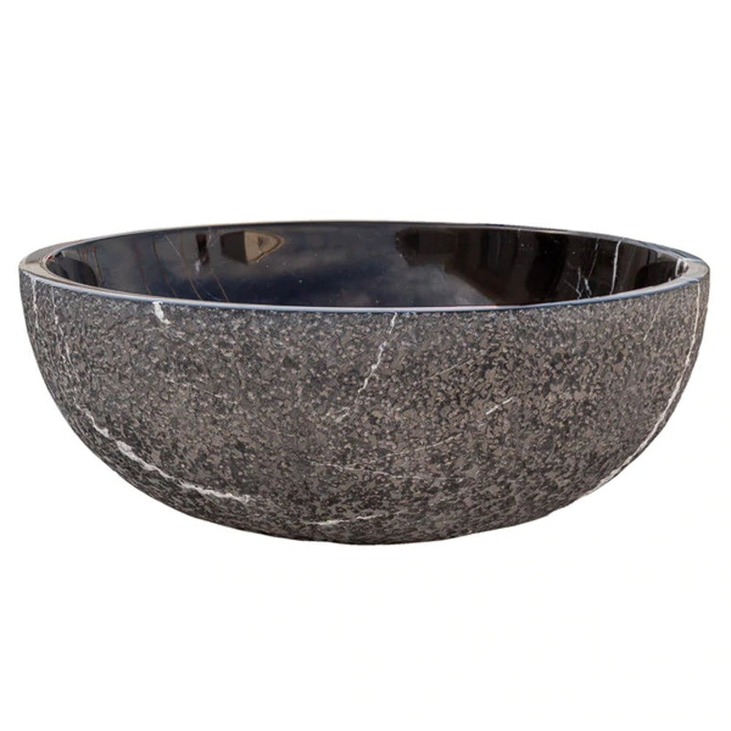 Toros Black Marble Natural Stone Vessel Sink Polished and Rough D16 H6 SKU EGE7TBP165 side view