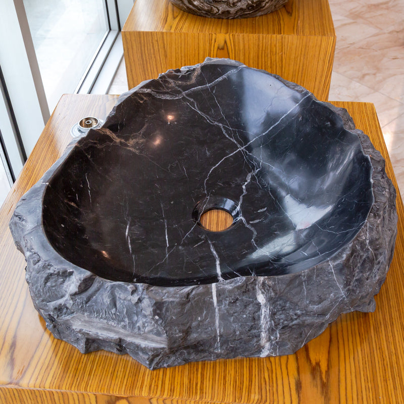 Toros Black Marble Natural Stone Vessel Sink (W)31" (L)23" (H)6"