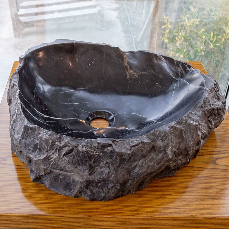 Toros Black Marble Natural Stone Vessel Sink (W)31" (L)23" (H)6"