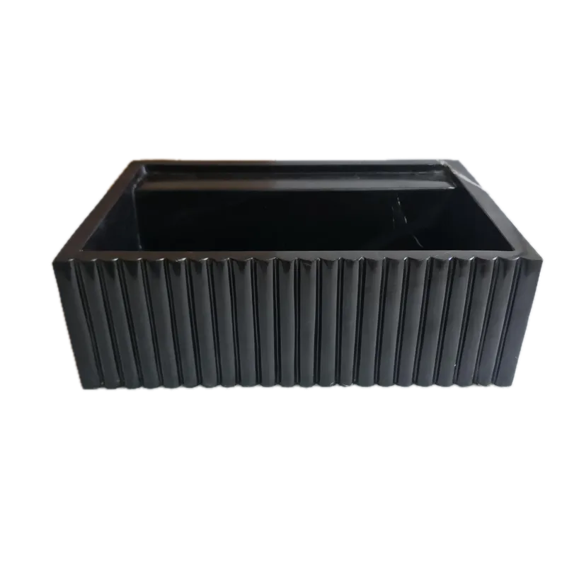 Toros Black Marble Wall-Mount Bathroom Vanity Sink Fluted (W)16" (L)24" (H)7"