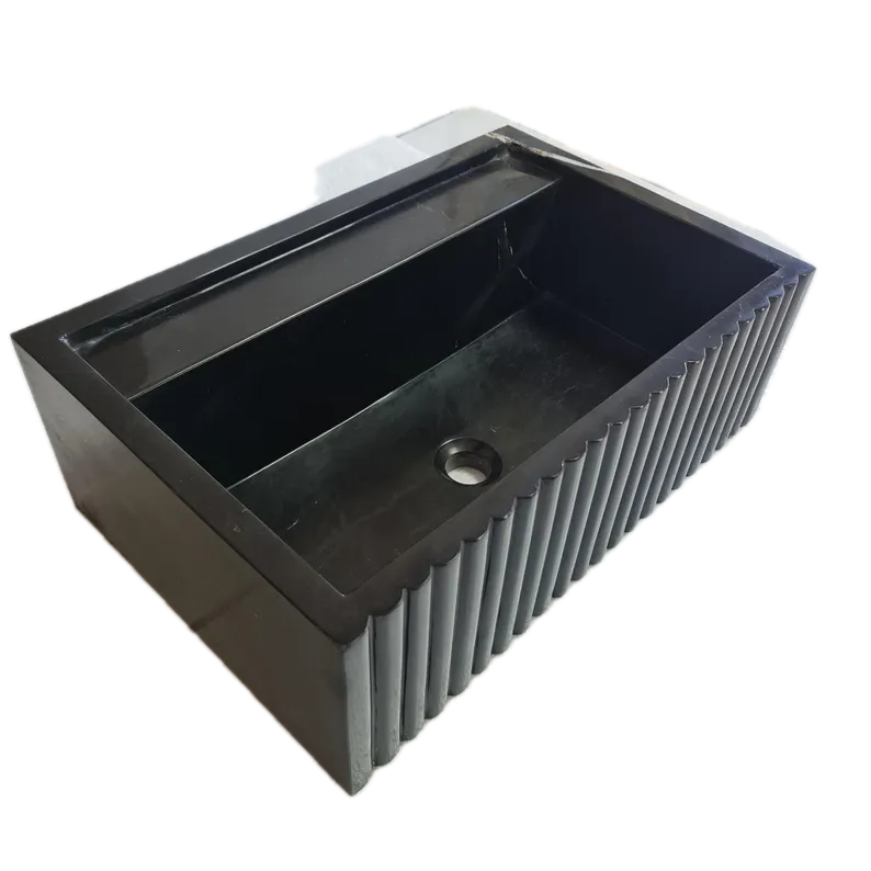 Toros Black Marble Wall-Mount Bathroom Vanity Sink Fluted (W)16" (L)24" (H)7"
