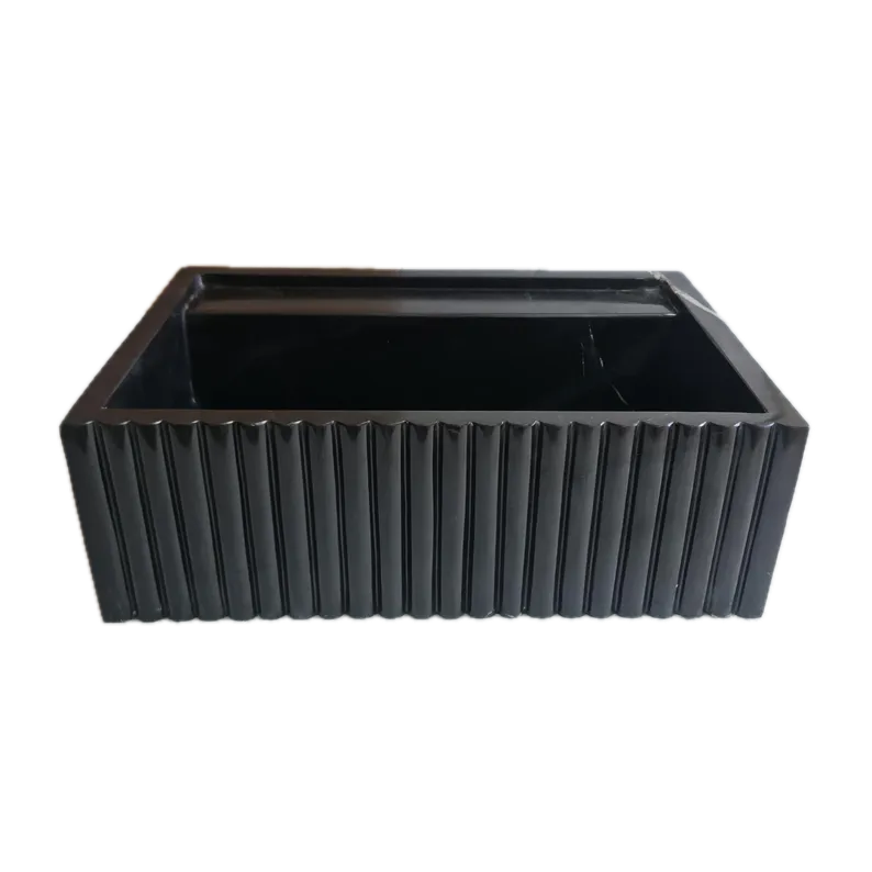 Toros Black Marble Wall-Mount Bathroom Vanity Sink Fluted (W)16" (L)24" (H)7"