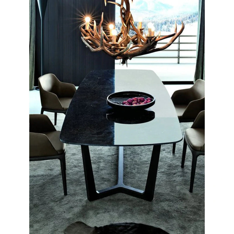 Toros Black genuine marble dinner table oval black metal legs product shot