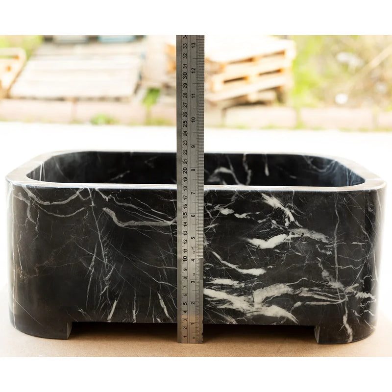 Toros Black Marble Rectangular Wall-mount Bathroom Sink (W)12" (L)18" (H)7"