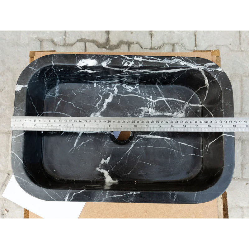 Toros Black Marble Rectangular Wall-mount Bathroom Sink (W)12" (L)18" (H)7"