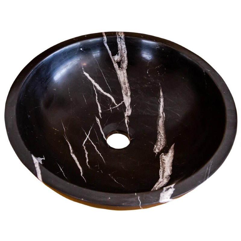 Natural Stone Toros Black Marble Vessel Sink Bowl Polished (D)16" (H)6"