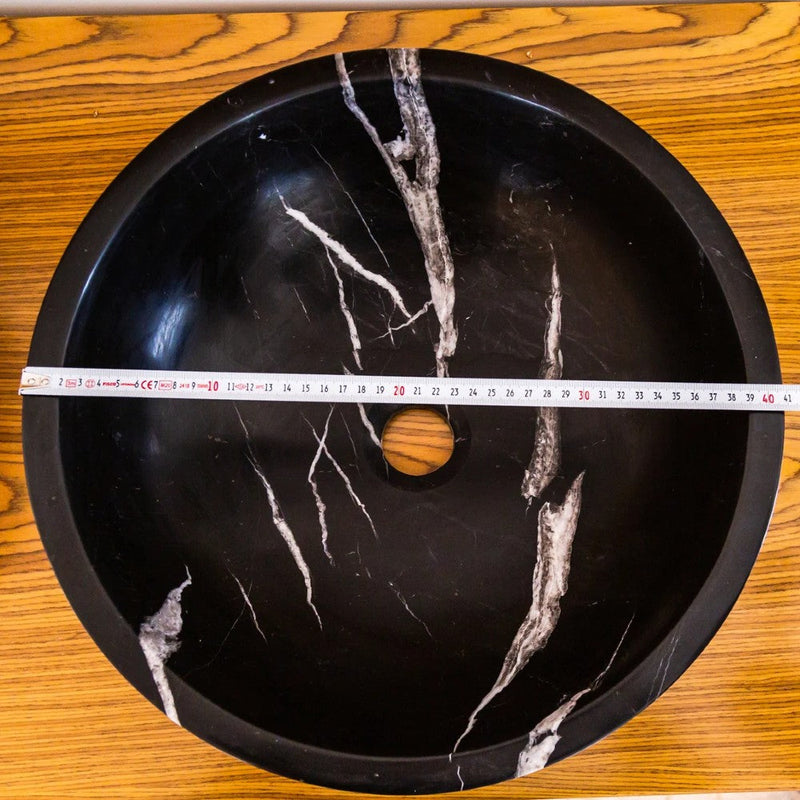 Natural Stone Toros Black Marble Vessel Sink Bowl Polished (D)16" (H)6"