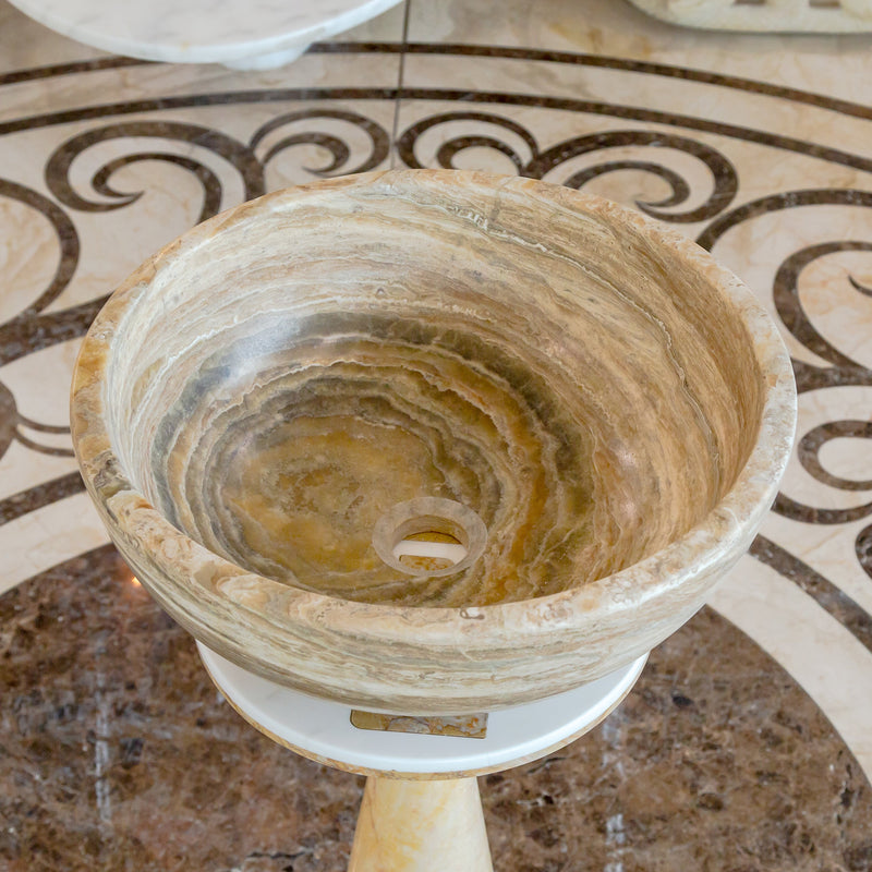 traonyx travertine onyx natural stone marble vessel sink size (D)16" (H)6" SKU-NTRVS32 product shot angle view