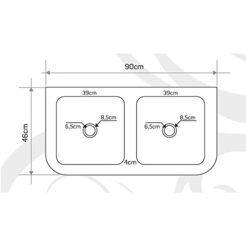 Troia Light Travertine Farmhouse Double Bowl Kitchen Sink Honed Filled (W)18" (L)36" (H)7" SKU-NTRSTC32 product technical drawing