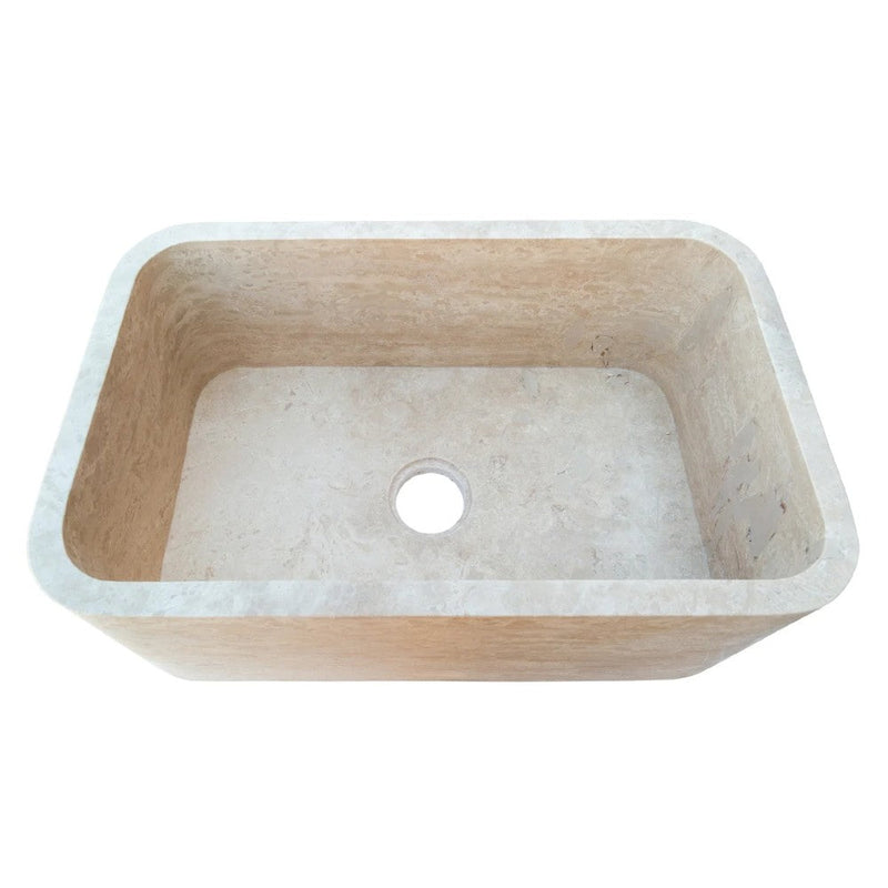 Troia Light Travertine Rectangular Farm Kitchen Sink Honed Filled (W)18" (L)30" (H)10" SKU-NTRSTC13 product shot angle view