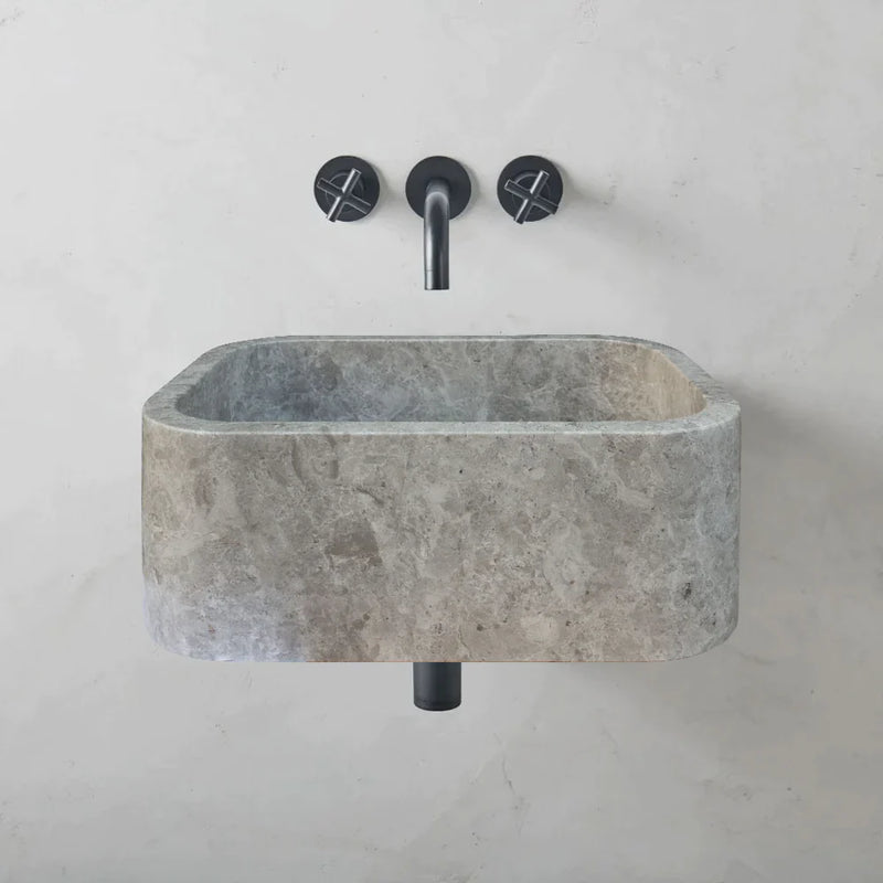 Tundra Gray Marble Rectangular Wall-mount Bathroom Sink (W)12" (L)18" (H)7"