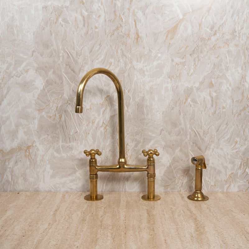 Patina Brass Bridge Kitchen Faucet with Sprayer