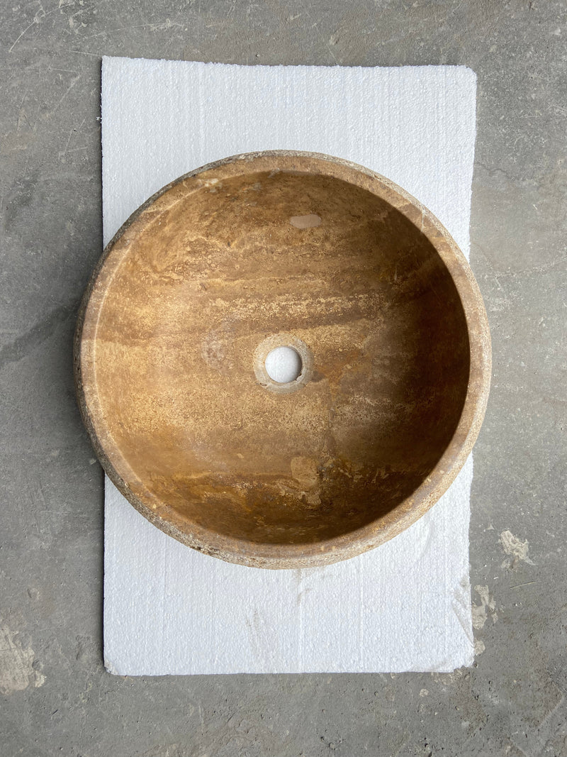 Valencia Travertine Vessel Bathroom Sink Honed Inside and Sand-Blasted Outside (D)16" (H)6"