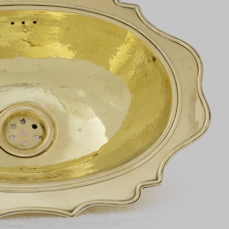 Antique Solid Brass Sink, Unlacquered Exposed Oval Bathroom Sink, Bathroom Vessel sink