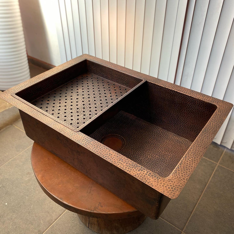 Single Bowl Undermount Farmhouse Kitchen Sink-Arlo - Aged Copper