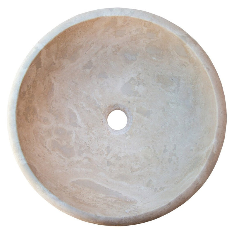 Beige travertine round drop-in sink NTRSTC03 D16 H6 top view